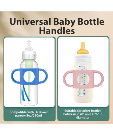 3 Pack DR Brown Bottle Handles - Baby Bottle Holder for 8oz Narrow & Wide-Neck Bottles - Food Grade Silicone, BPA Free, Dishwasher Safe - Baby Grasp Teaching - Blue Pink Green - Buy Online on GoSupps.com