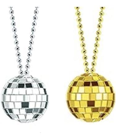 Vsilay 70s Style Mirror Disco Ball Necklace - Vintage Silver Costume Accessory for Women | Trendy eCommerce Shop - Buy Online on GoSupps.com