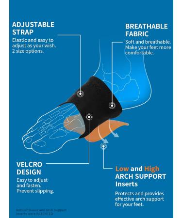 Plantar Fasciitis Relief Brace & Arch Support Sleeves - Adjustable Cushioned Support for Flat Feet & Foot Pain - Sizes M 5-8 / W 6-9.5 - Black - Buy Online on GoSupps.com