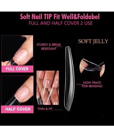 UNA GELLA Extra Long Coffin Nails Tips - 216pcs XXL Full Cover Press On Nails for Nail Extension DIY - Clear False Acrylic Nails with Case - Buy Online on GoSupps.com