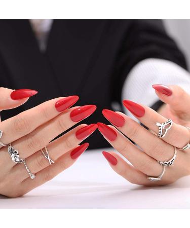 Bomine Long Red Stiletto Fake Nails - 24Pcs Full Cover Acrylic False Nails for Women & Girls, Glossy Manicure Party Tips - Buy Online on GoSupps.com