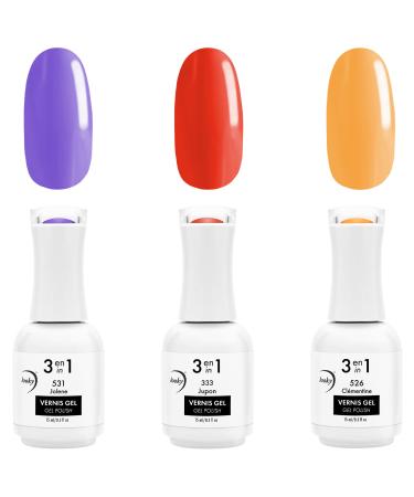 Looky 3-in-1 Gel Nail Polish 3 Pack Vacay Vibes #531 Jol ne #333 Jupon #526 Cl mentine Combined Base Color Top Coat Salon Quality Manicure at Home DIY Easy Application Nail Lacquer Enamel Quick UV LED Curing Long Lasting Color 3 x 15ml (Vacay Vibes #531 J