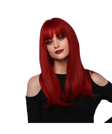 Buy Long Red Straight Wig with Bangs - Heat-Resistant 52cm Fiber Hair for Women | International Shipping - Buy Online on GoSupps.com