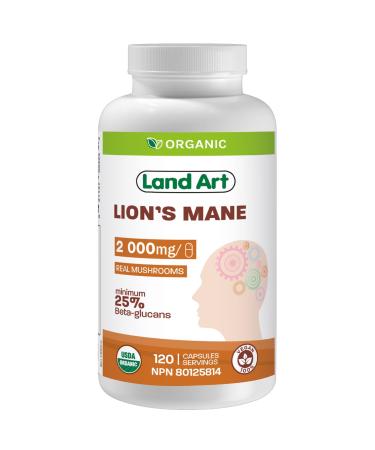 Certified Organic Lion's Mane - Cognition & Memory - 120 capsules - 2000mg- Fruiting Body - Multiple Extraction - Over 25% Beta-glucans - Made in Canada