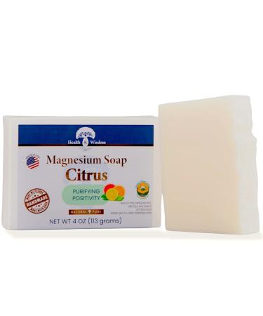 Health and Wisdom Magnesium Citrus Soap Bar 4oz | Hand and Shower Soap | Pure Magnesium  Essential Oil and Aloe Vera | Moisturize Skin