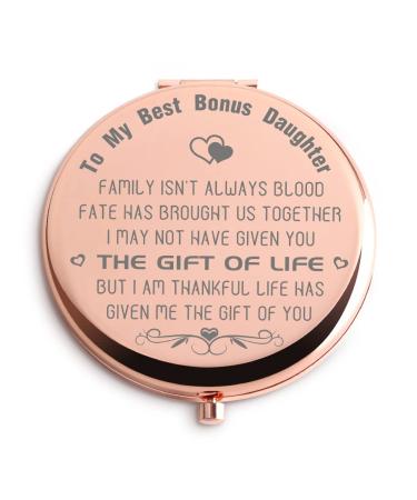 Bonus Daughter Gifts from Bonus Mom or Dad Rose Gold Compact Pocket Mirror Daughter Birthday Gifts Ideas Unique Gifts for Bonus Daughter for Wedding Engagement Christmas Graduation Gifts