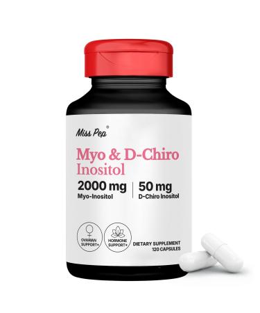 MISS PEP Myo-Inositol & D-Chiro Inositol Supplement for Women - Hormonal Balance Menstrual Support & Ovarian Health - Ideal 40:1 Ratio - 120 Capsules