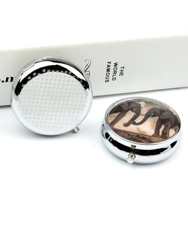Round Pill Box with Elephants | 3 Compartment Decorative Medicine Organizer | Portable Metal Pocket Pill Case - Style-8 - Buy Online on GoSupps.com
