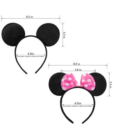 12 Pack CHuangQi Mouse Ears Headband in Solid Black and Pink Bow for Boys & Girls Birthday Party - Buy Online on GoSupps.com