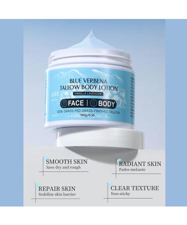 CLY AMS Blue Verbena Tallow Body Lotion Beef Tallow for Skin: Blue Balm Body Butter Anti-aging Soothing Face and Body Moisturizers for Mature Dry & Sensitive Skin Nourishing for Men Women - Buy Online on GoSupps.com