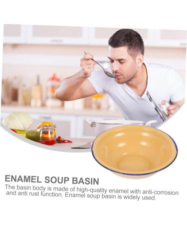 Alipis 2pcs Enamel Soup Bowl Enamelware Enamel Bowls Vintage Cooking Bowls Round Serving Basin Iron Enamel 18X18X5CM Yellow - Buy Online on GoSupps.com
