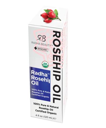 Radha Beauty USDA Certified Organic Rosehip Seed Oil 4 fl oz - Cold Pressed Moisturizing Oil for Face, Hair, Skin & Nails - Buy Online on GoSupps.com