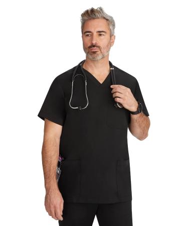 Healing Hands Mens Scrubs Top 3 Pocket Purple Label Jake 2331 V-Neck Scrub Tops for Men Medium Black