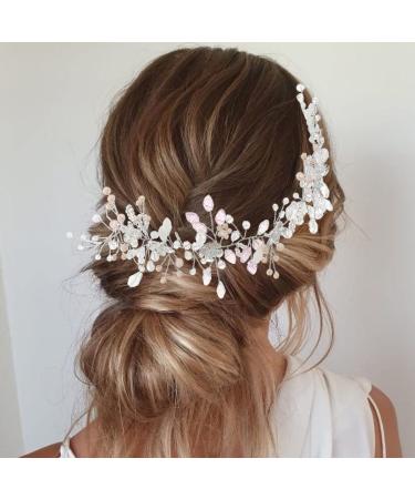 IYOU Bridal Wedding Hair Vine Silver Flower Bride Headpieces Beads Headband Prom Communion Hair Accessories for Women