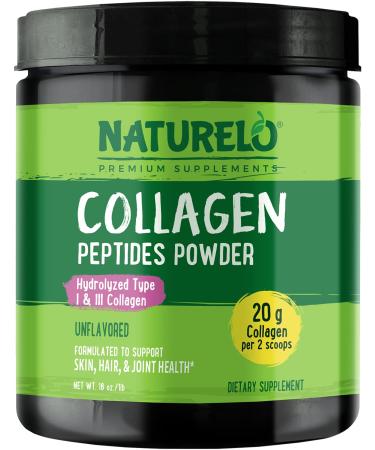 NATURELO Collagen Peptide Powder Hydrolyzed Collagen Type I & III Skin Hair & Joint Health - Unflavored 16 Ounces | 45 Servings Collagen 1 Pound (Pack of 1)