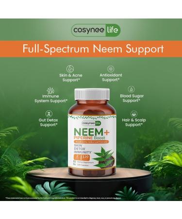 Cosynee Life Organic Neem Leaf Capsules 300mg | Neem Supplement with Azadirachta Indica | Neem Capsules for Daily Wellness & Skin Clarity | Neem Leaf Capsules Organic | 120 Count - Buy Online on GoSupps.com