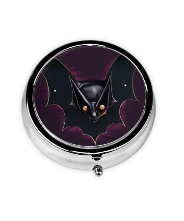 Black Ghost Batround Pill Box 3 Compartments Round Pill Box Organizer for Purse Or Pocket Portable Travel Pill Box
