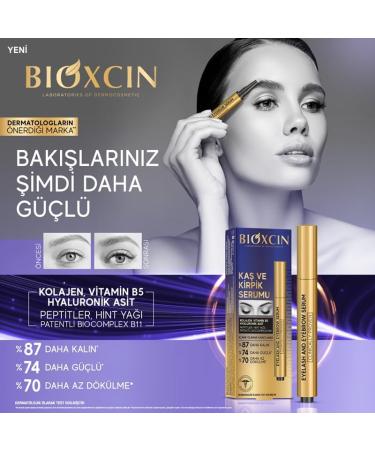 Bioxcin S rum pour sourcils et cils - 3 ml - Visiblement plus dense et plus long - 87 % de volume en plus - Avec biotine collag ne hyaluronique et huile de ricin - Buy Online on GoSupps.com