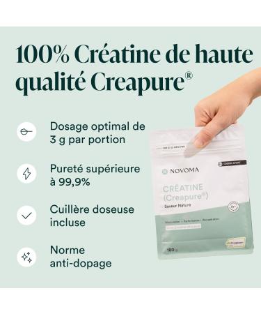 NOVOMA Creapure Creatine Monohydrate 100% Ultra Pure Creatine Performance and Muscle Strength Natural Flavor 60 Servings 180 g Bag Made in France - Buy Online on GoSupps.com