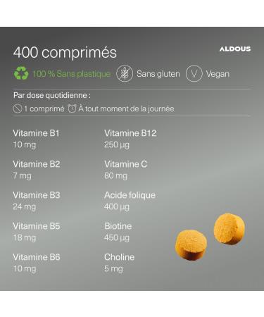 Vitamine B Complex + Vitamine C - 400 comprim s pour plus d'un an - Multivitamines - Complexe Vitamine B avec Vitamine B12 B1 B2 B3 B5 B6 Acide Folique Biotine Choline - Vegan - ALDOUS - Buy Online on GoSupps.com
