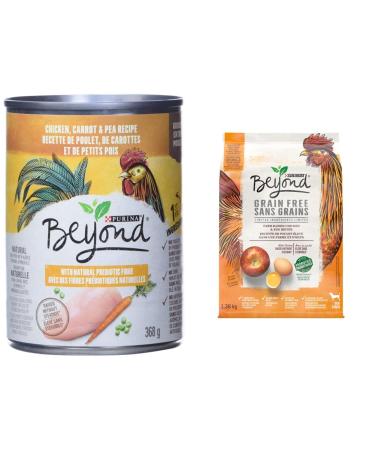 Beyond Grain Free Natural Wet Dog Food Chicken Carrot & Pea 368 g (12 Count) & Grain Free Natural Dry Dog Food White Meat Chicken & Egg 1.36 kg Bag