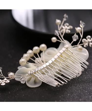 JUSTUSNX Silver Bride Wedding Headpiece Pearl Flower Hair Comb Accessories Crystal Hair Pieces Headband for Women and Girls - Buy Online on GoSupps.com