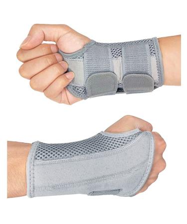 HYCOPROT Adjustable Wrist Supports Brace with 2 Metal Straps for Men and Women-Breathable Carpal Tunnel Wrist Splint for Relieve Tendonitis Arthritis Sprains L/XL(Pack of 1) Grey-Right Hand