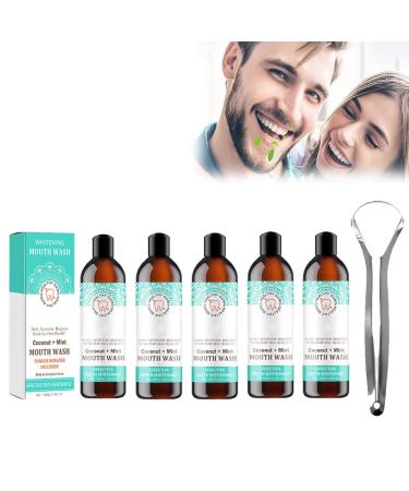 Oralhoe Coconut Mint Mouthwash Coconut + Mint Pulling Oil Natural Teeth-Whitening Mouthwash Pulling Oil Coconut Mint Tongue Scraper Included Oralhoe Coconut Mouthwash (5PCs)