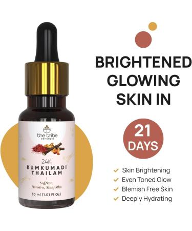 PUB Concept 24k Kumkumadi Thailam - Skin Brightening Oil with Saffron & Sandalwood | 100% Natural & Chemical Free - 30ml - Buy Online on GoSupps.com