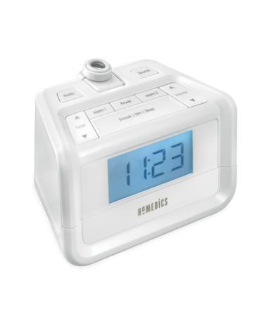 Homedics Sound Machine and Alarm Clock with Time Projection. White Noise Sound Machine with a Digital FM Alarm Clock Radio, 8 Sounds, Snooze, Sleep Timer and Night Light