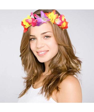 Hawaiian Luau Tropical Flower Crown Set for Women - Headband, Wristbands, Necklace, Bracelets, Hair Band - Perfect for Summer Beach Vacation and Pool Party Decorations - Colorful - Buy Online on GoSupps.com