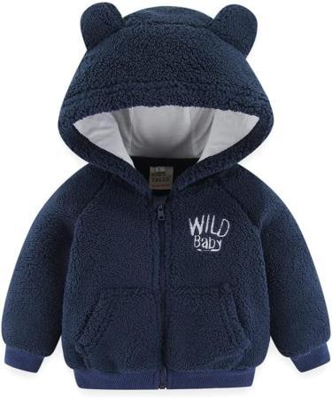 Cartoon Fleece Hooded Jacket for Newborns | Warm Cozy Infant Outwear | Navy Blue 0-3 Months - Buy Online on GoSupps.com