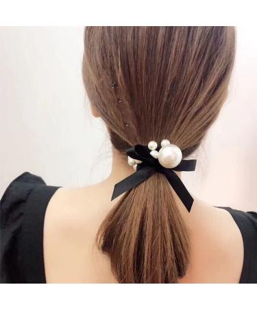 Pearl Black Elastic Hair Ties Set - 7 Pcs Ponytail Holders for Women and Girls - Buy Online on GoSupps.com