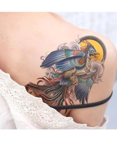 Oottati Waterproof Fake Temporary Tattoos Stickers - 2 Sheets Blue Phoenix Feather Design for Men and Women - Buy Online on GoSupps.com