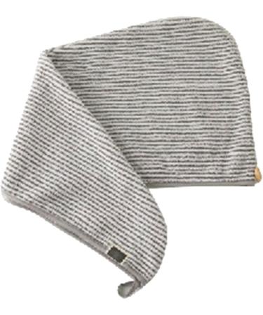 Bamboo Microfiber Hair Towel Wrap Fast Drying Gray Striped Shower Turban with Button | Super Absorbent Anti-Frizz Bath Towel - Buy Online on GoSupps.com