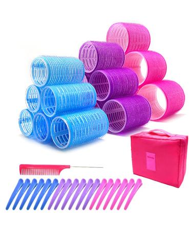 Hair Rollers for Medium Short Hair  38 Pcs Self Grip Hair Rollers Set  Heatless Hair Curlers Rollers for Women Girls Salon Styling  Include Rat Tail Comb and Hair Clips Multicolor-2.5/1.8/1.4in