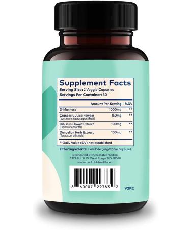 Checkable Health D-Mannose UTI Supplements - Bladder & Urinary Tract Cleanser - 1350mg D-Mannose & Cranberry - 60 Capsules - Buy Online on GoSupps.com