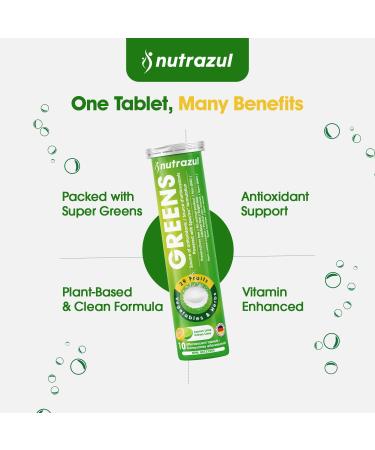 nutrazul Greens Effervescent Tablets - Daily Super Greens Supplement with 29 Superfoods - Antioxidant & Immune Support - Lemon Lime Flavor - Non-GMO - 30 Tablets - Buy Online on GoSupps.com
