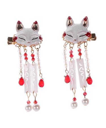 SOESFOUFU 1 Pair Fox Tassel Clip Tassel Drop Barrette Chinese Tassel Hair Clips Animal Hair Clip Tassel Barrette Chinese Hair Accessories Chinese Tassel Hairpin Tassel Hairpin