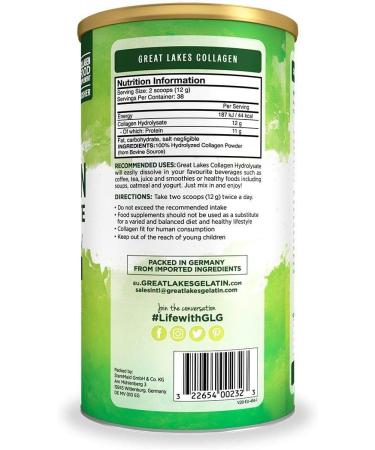 Great Lakes Gelatin Collagen Hydrolysate 454g Can - Grass-Fed Bovine Hydrolysed Peptides Protein Powder Supplement - Buy Online on GoSupps.com
