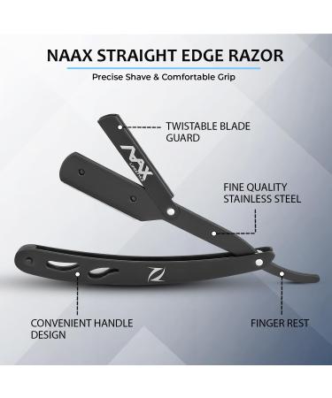 NAAX Professional Barber Straight Edge Razor - Premium Quality Safety Razor for Close Shaving - Men's Manual Shaver in Black - Buy Online on GoSupps.com
