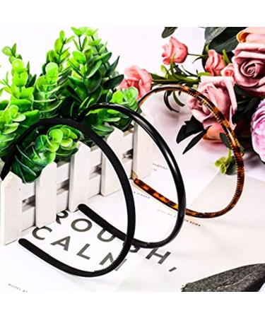 Cheeroyal 6 Pieces Plastic Plain Headbands Teeth Comb Headbands Skinny DIY Hair Bands Headbands for Women Girls (black+leopard print coffee+rubber black) - Buy Online on GoSupps.com