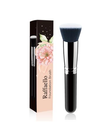 Flat Top Kabuki Foundation Brush By Raffaello - Premium Makeup Brush for Liquid, Cream, and Powder - Buffing, Blending, Flawless Face Brush Foundation-Black