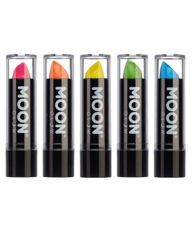 Moon Glow Neon UV Glitzer lipstick bright neon-colored lipstick shines under UV radiation (green 5 pieces (1 piece)) green 5 pieces (1 Pack)