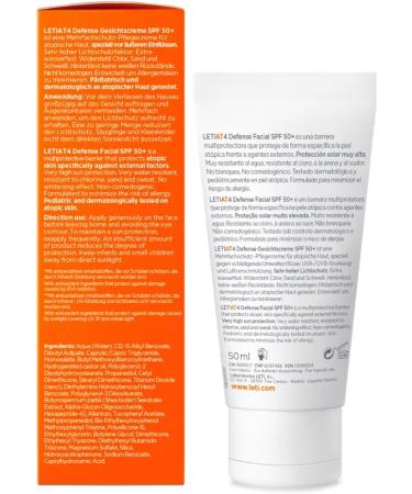LETI AT4 Defense Gesichtscreme SPF 50+ 50ml - Wasserabweisende Hautpflege f r trockene oder Neurodermitis-Haut - Buy Online on GoSupps.com