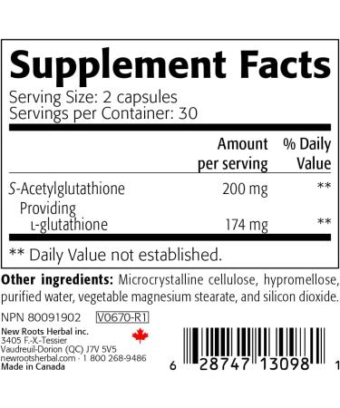 Buy NEW ROOTS HERBAL S-Acetyl-Glutathione 100mg | Boost Immunity & Healthy Aging | 60 Veg Caps - Fast International Shipping - Buy Online on GoSupps.com