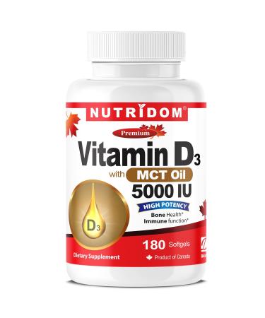 Nutridom Vitamin D3 5000 IU with K2 120 mcg 120 Softgels Non-GMO Gluten Free