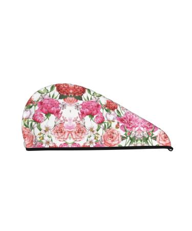 Garden Peony Coral Velvet Dry Hair Cap Unisex Wet Towel Wrap The Ideal Bathroom Pool Party Beach and Home Accessory