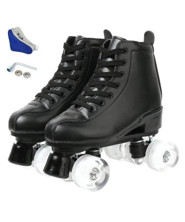 Magnitt Women's Roller Skates,Double Row Skates Adjustable Leather High-top Roller Skates Perfect Indoor Outdoor Adult Roller Skates with Bag black no flash wheel 38US7