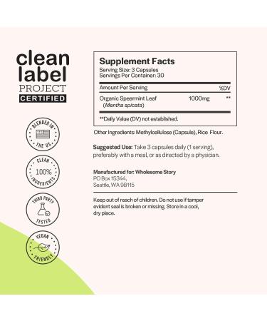 Organic Spearmint Capsules & NAC Supplement - 600mg | Wholesome Story - 30 & 120 Day Supply - Buy Online on GoSupps.com